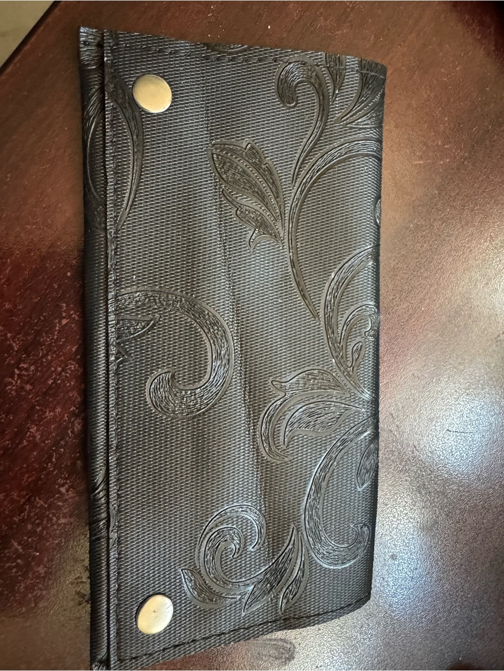 Black Floral-Embossed Wallet Phone Case - Unbranded